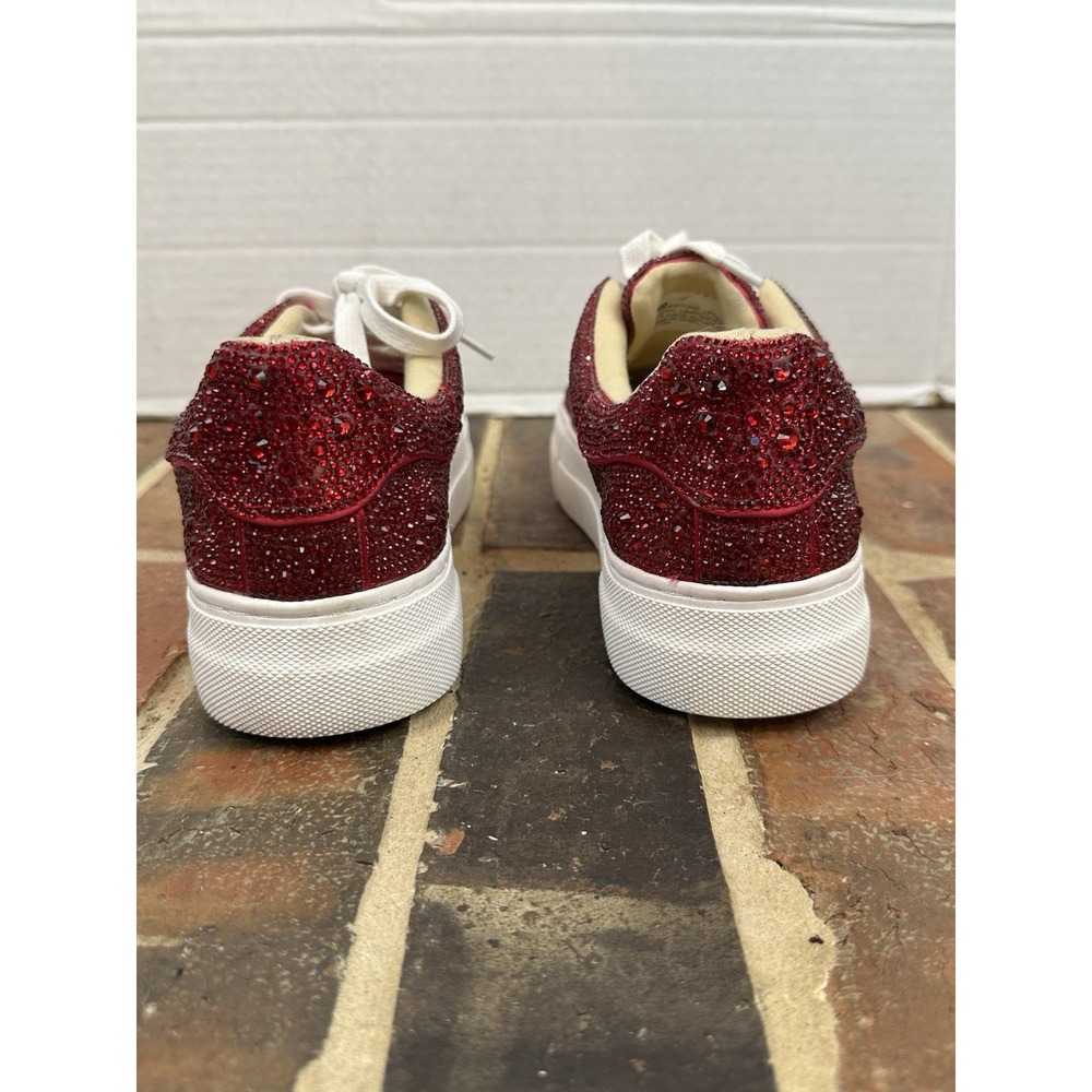 Betsey Johnson Platform Sneakers Red Rhinestone White Details Bling Women's 6 - Picture 5 of 8